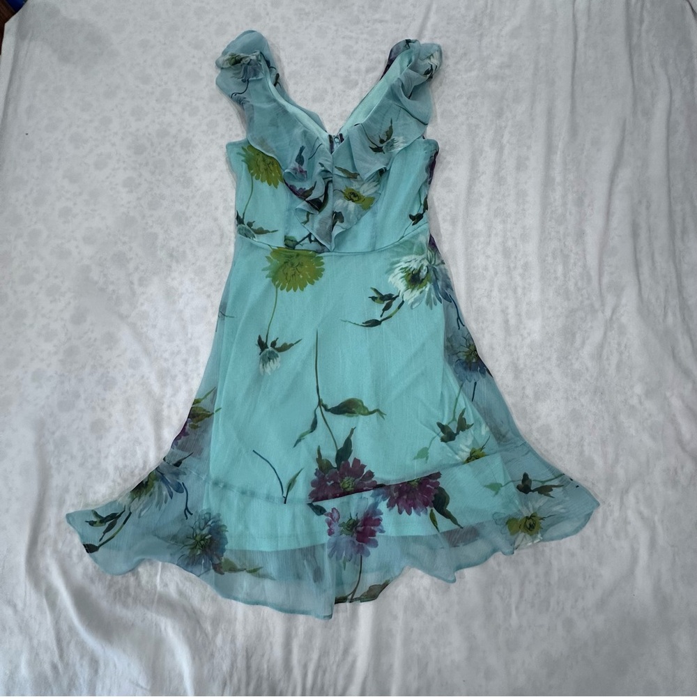 DKNY Floral Whimsical V-Neck Ruffle Sea Foam Green size Small